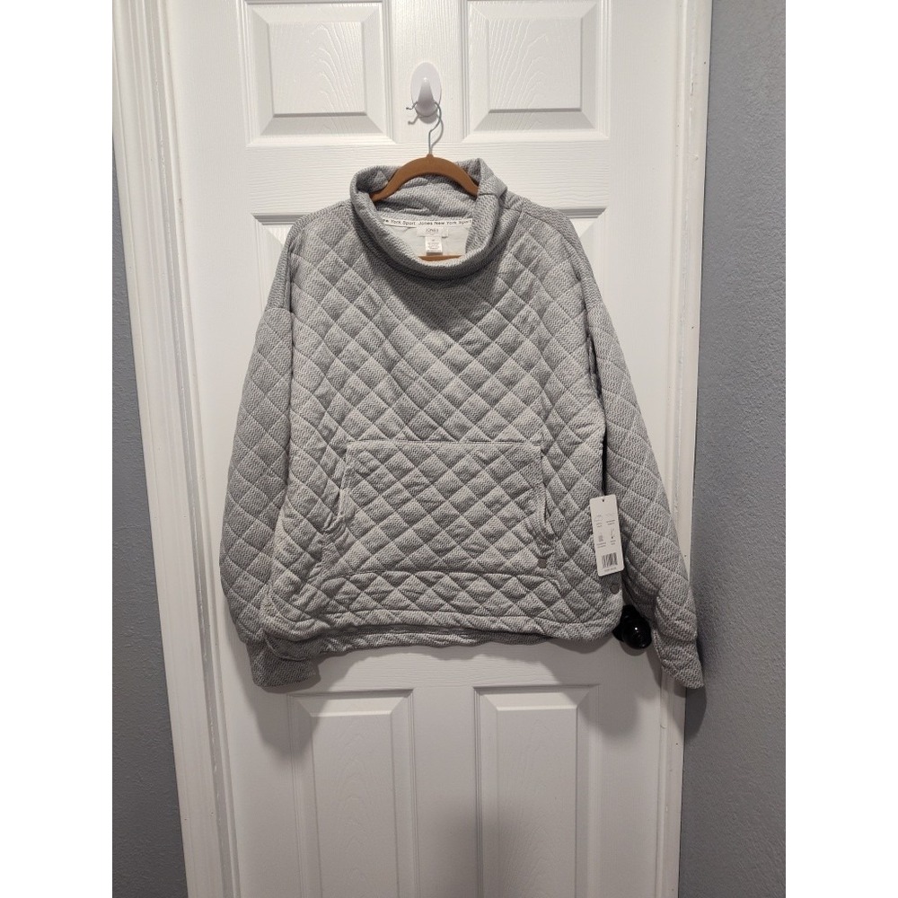 NWT JNY Jones New York Sport Gray Diamond Pattern High Neck Kangaroo Pocket-2XL